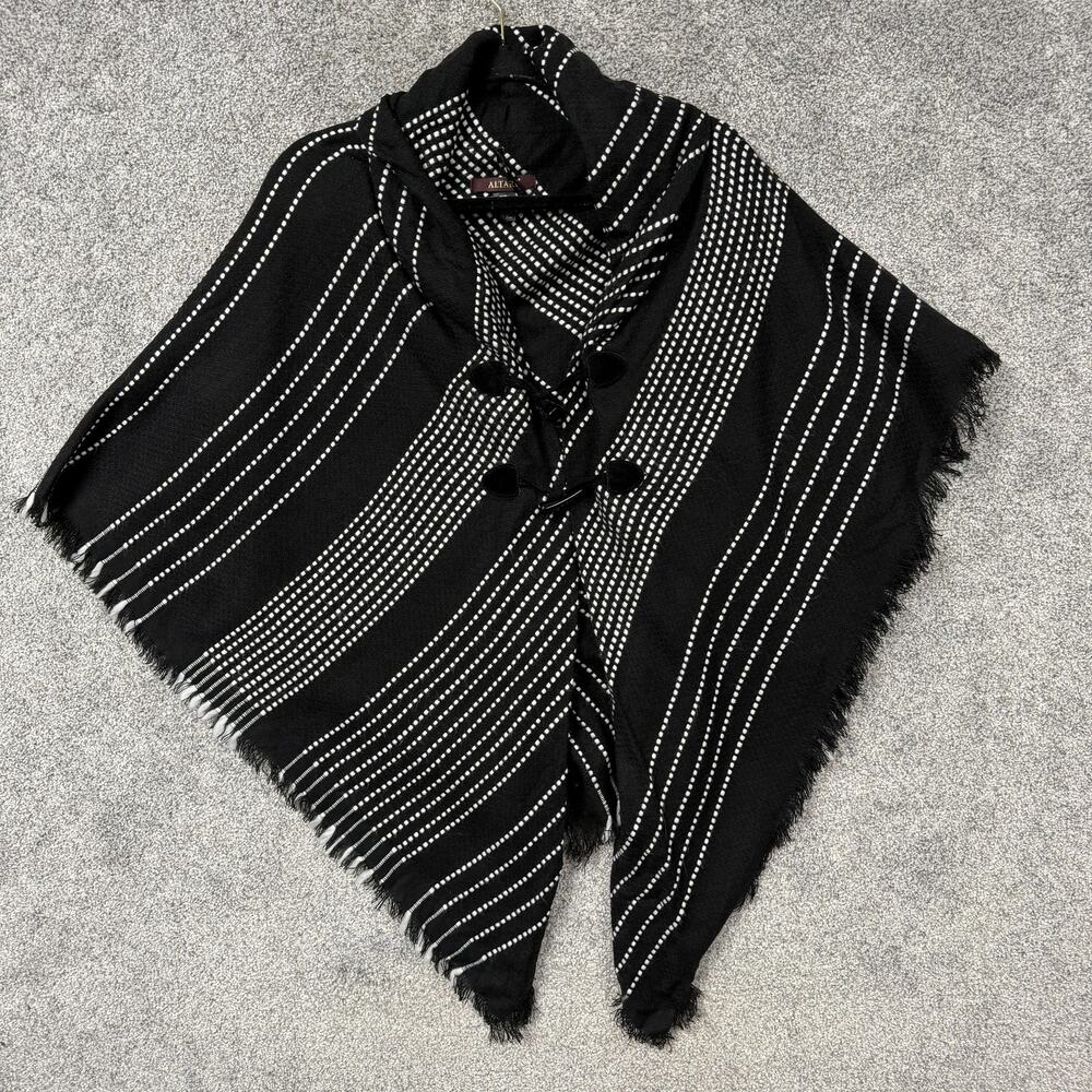 Altare Poncho One Size Striped Button Fringe Kimono Wrap Gothic Steampunk 90s